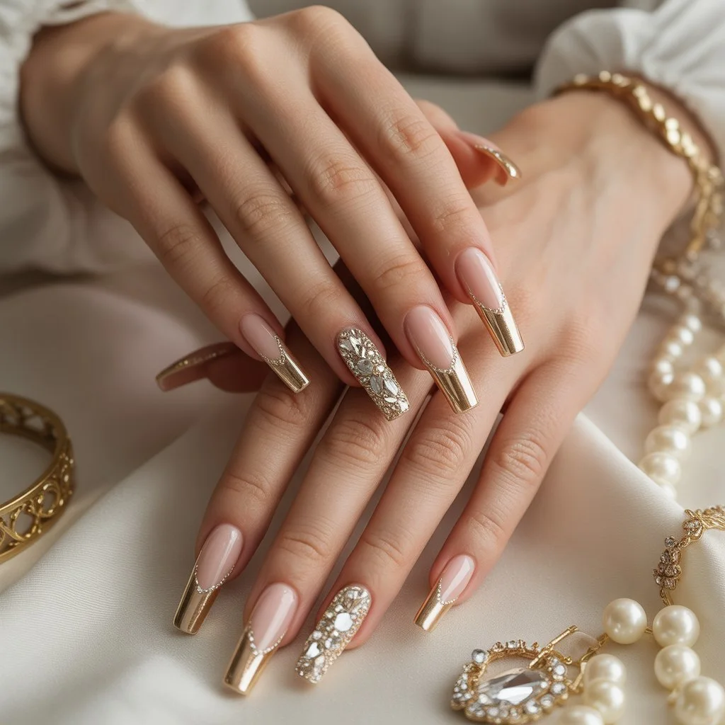 Crystal-Gold Accent Nails