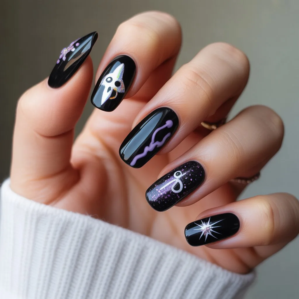 Crystal Magic Black Nails