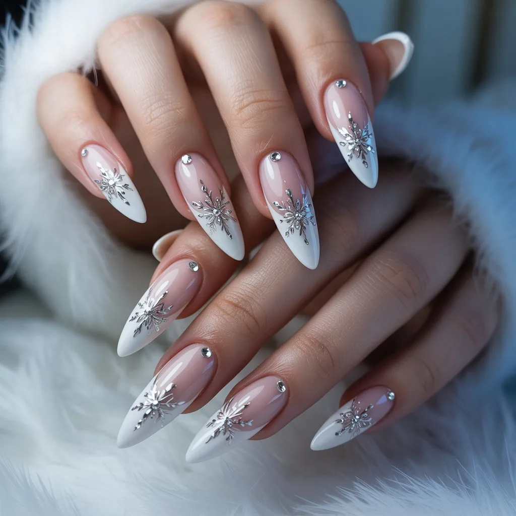 Crystal Snowflake French Tips Nail
