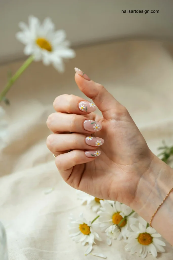 Daisy Flower Gel Nails