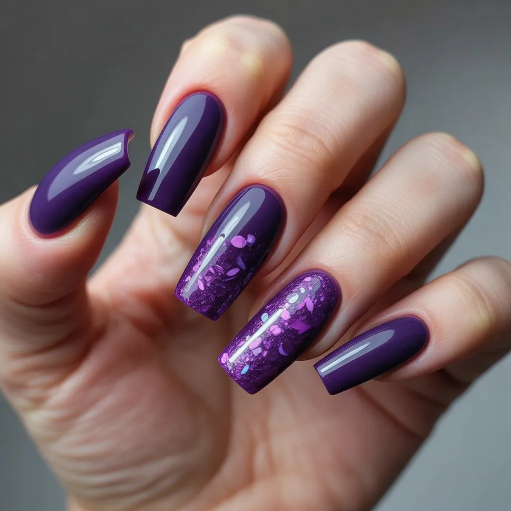 Dark Purple Glitter Fade Nails