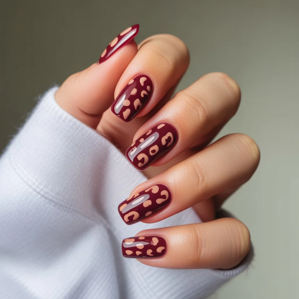 Deep Burgundy Cheetah Nails