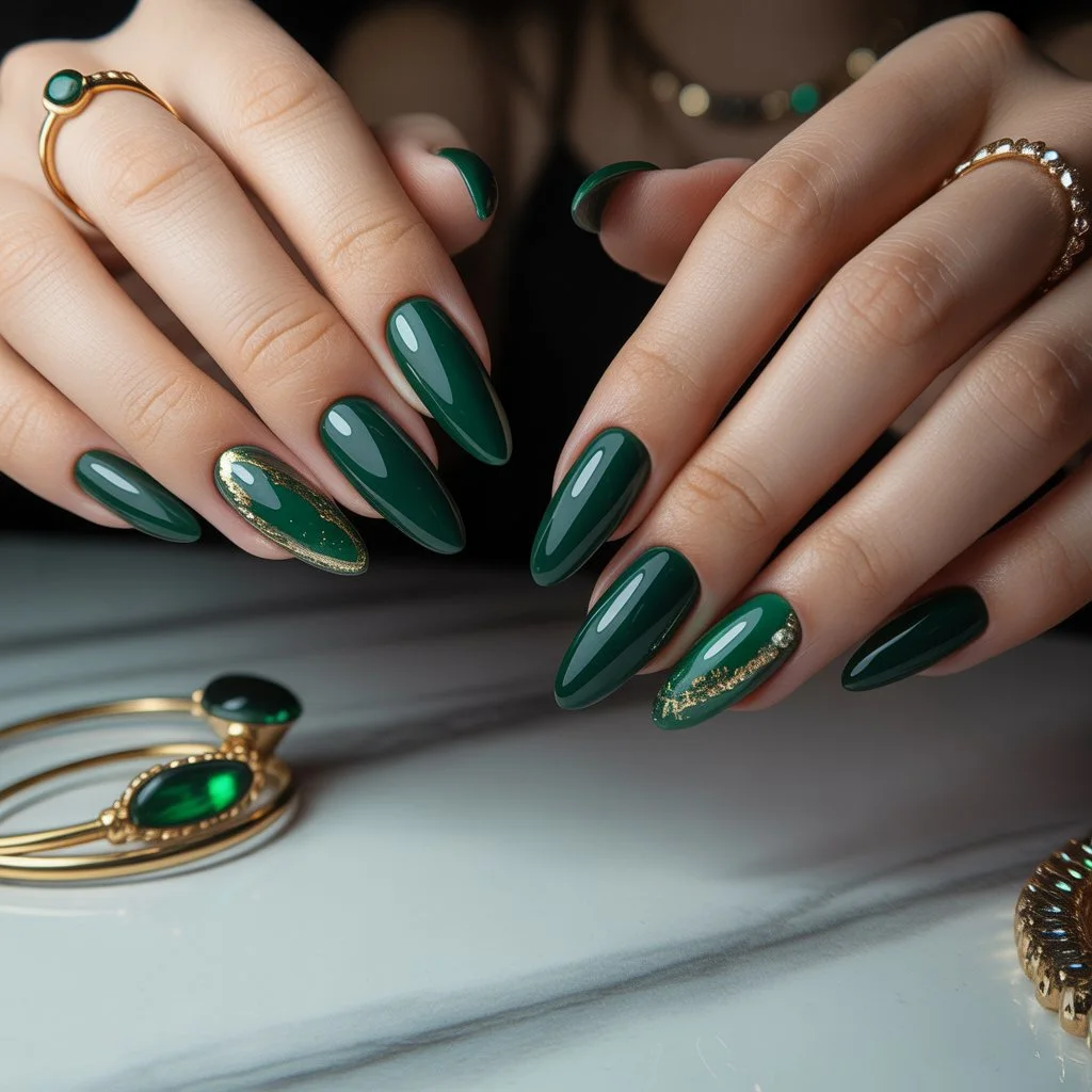 Deep Emerald Gel Nails