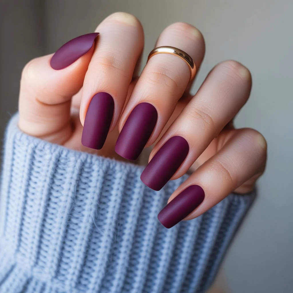Deep Matte Plum Nails