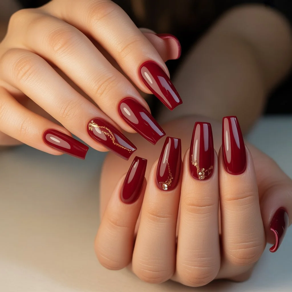 Deep Ruby Red Coffin Nails