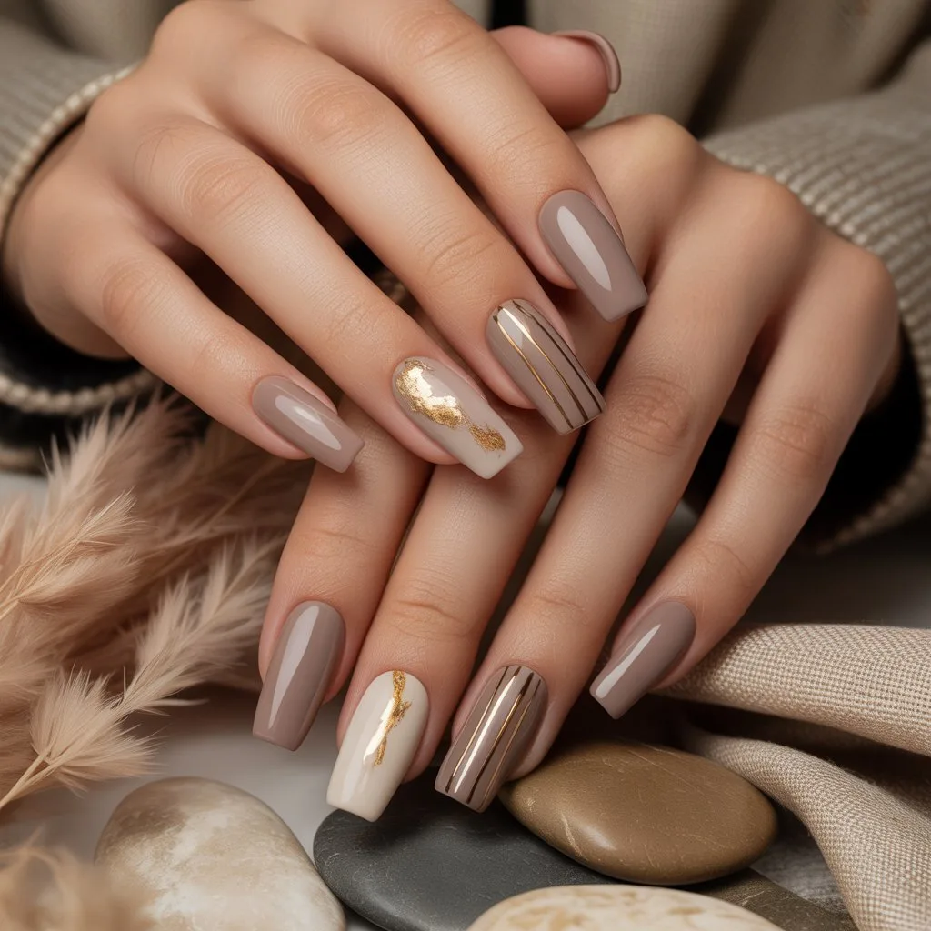 Earthy Taupe Minimal Nails