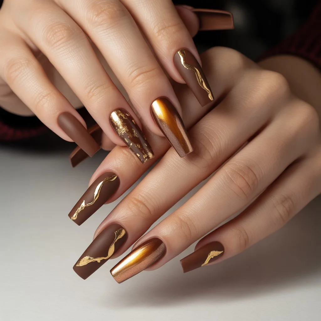 Ember Brown Velvet Matte Nails