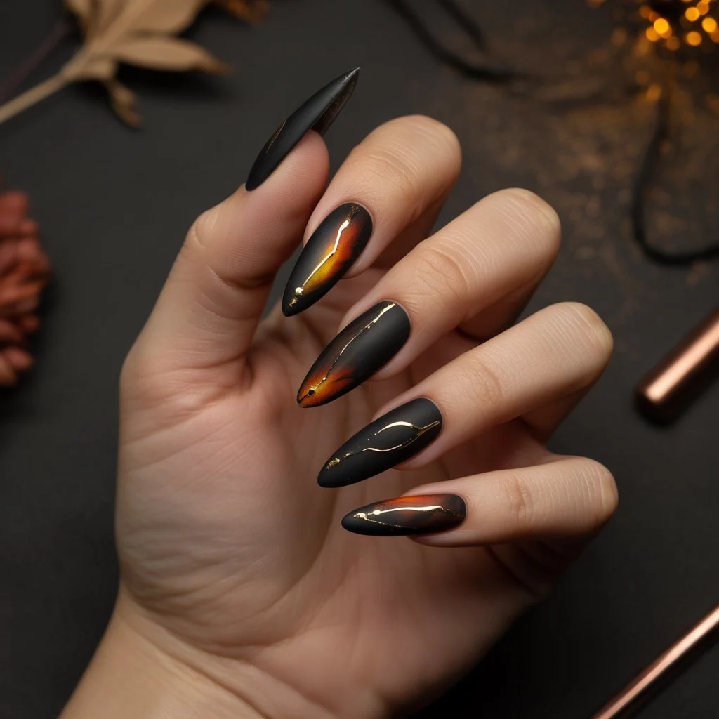 Ember-Edge Black Nails