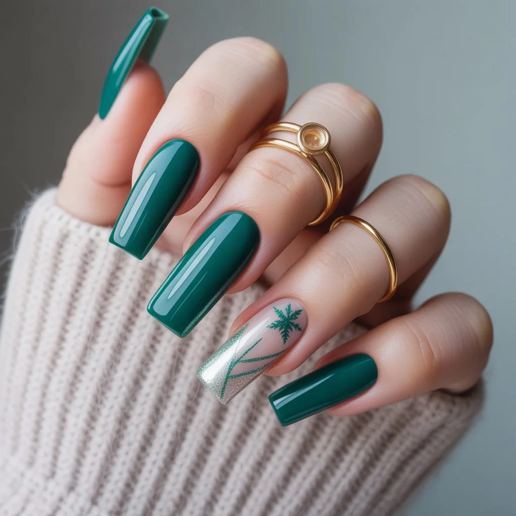 Emerald Green Winter Luxe Nails