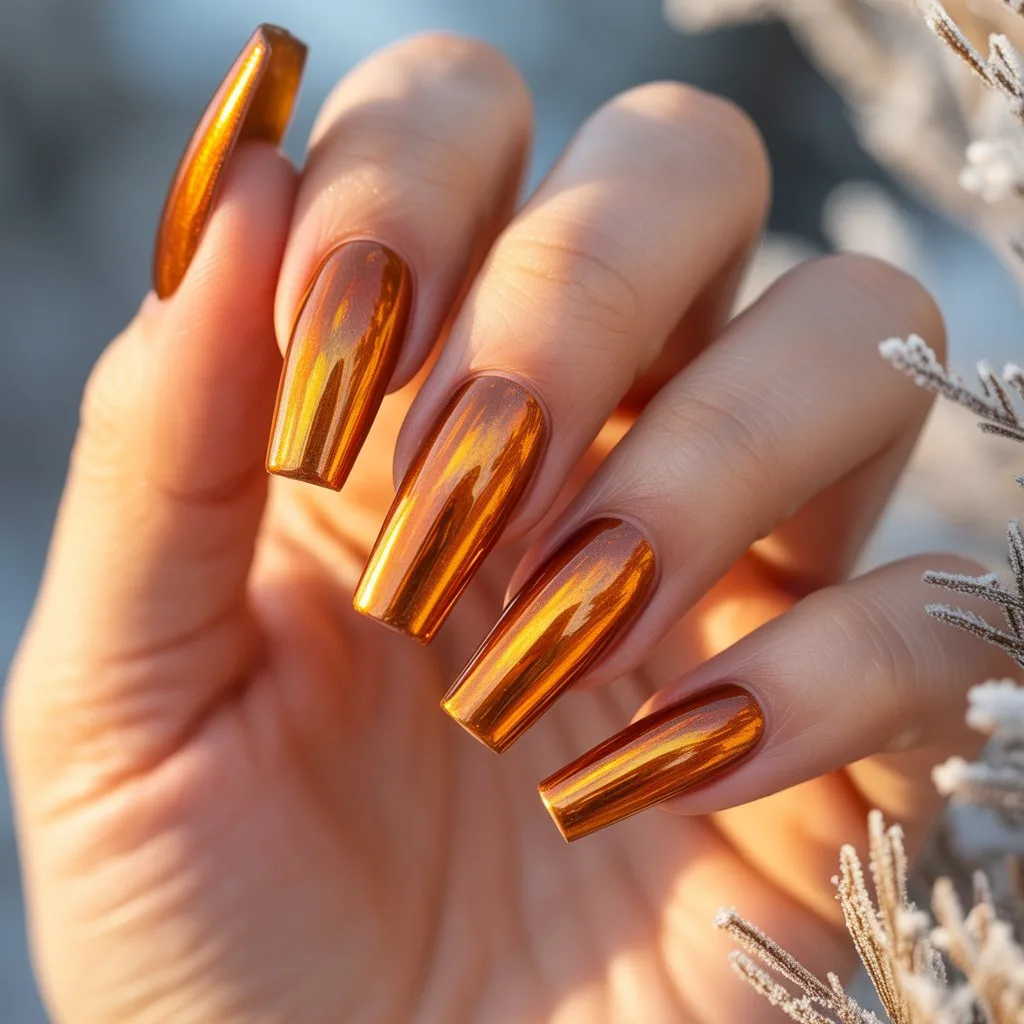 Fiery Gold Chrome Nails