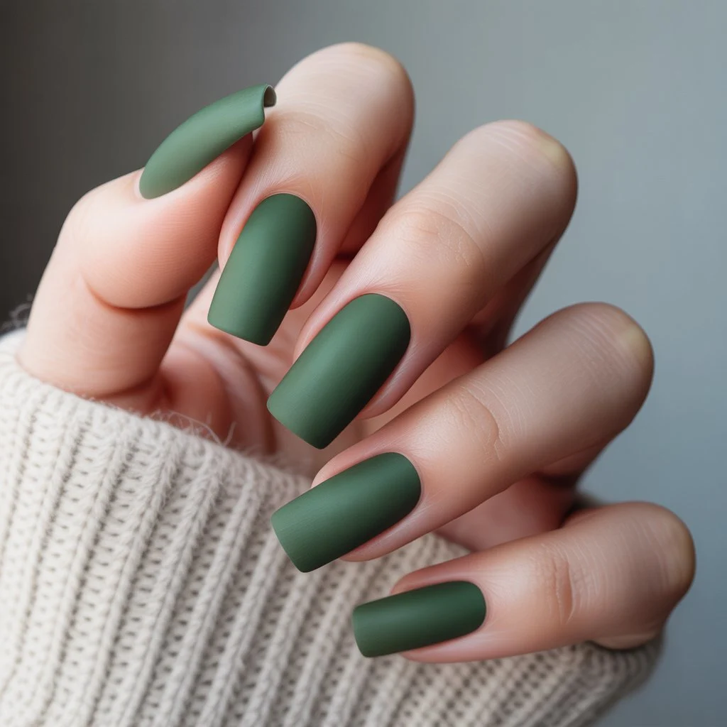 Forest Green Matte Nails