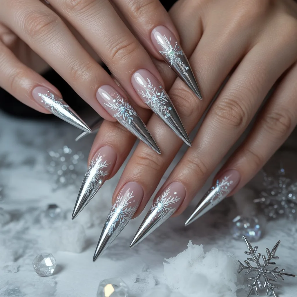 Frost-Chrome Snowflake Tips Nail