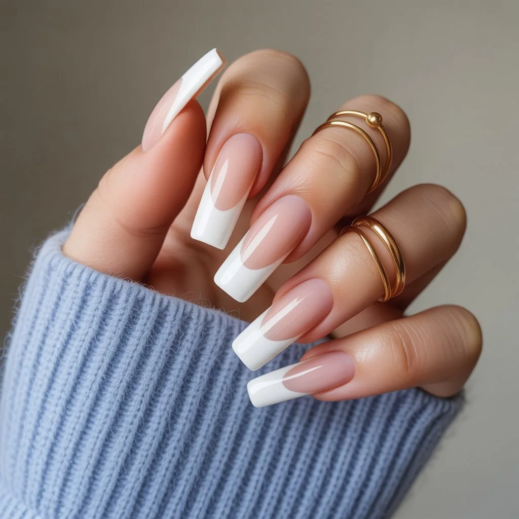 Frost-White Classic Long French Nail