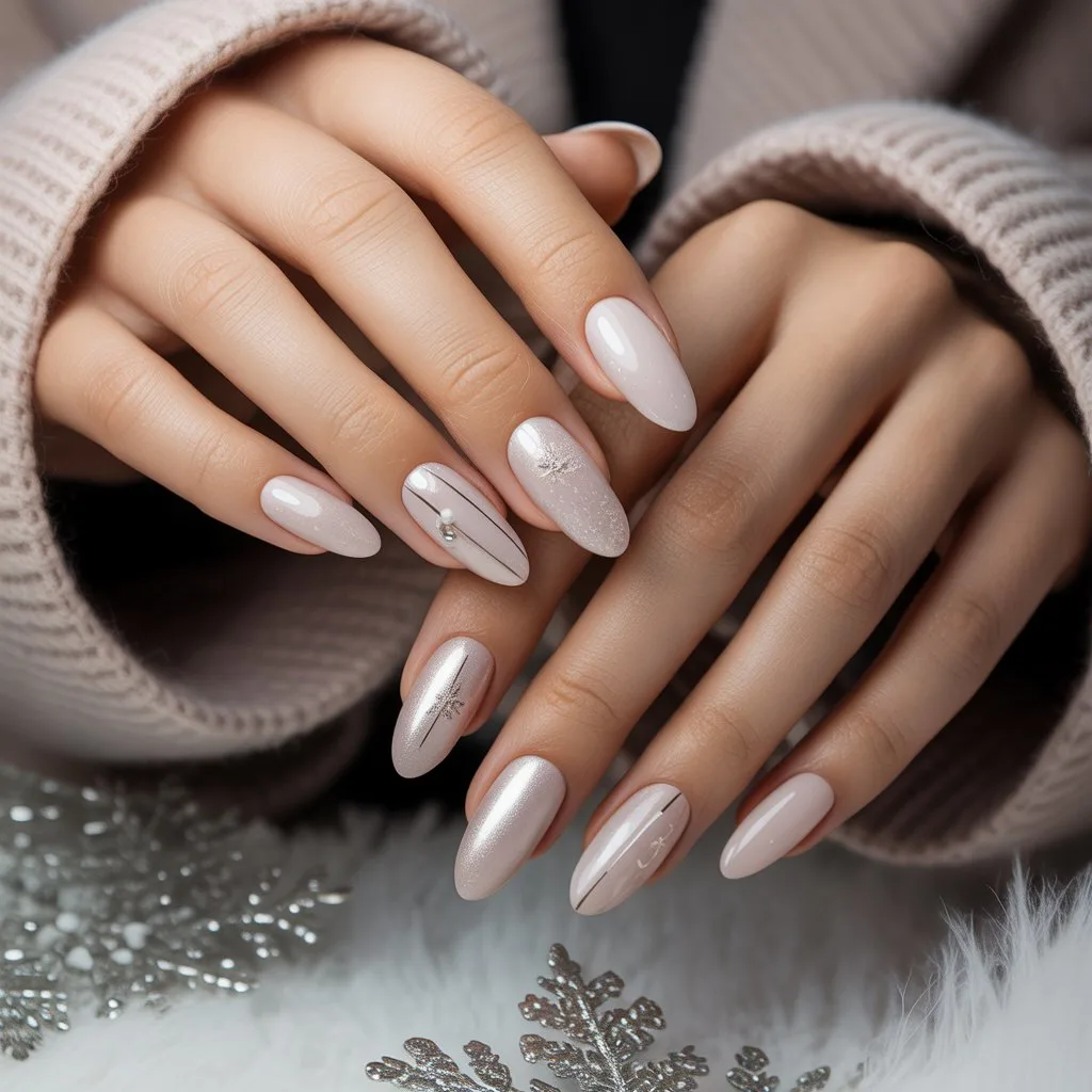 Frosted Almond Beige Nails