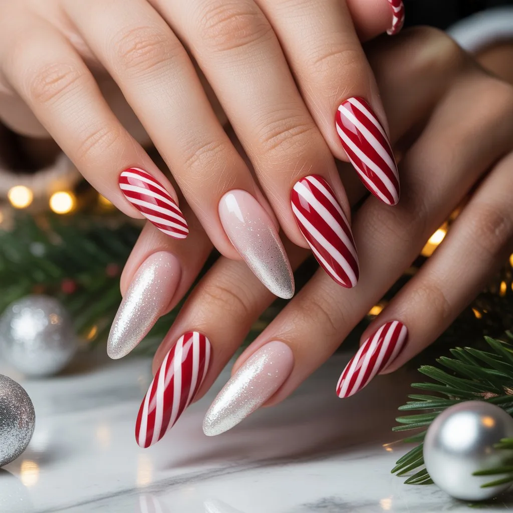 Frosted Candy Cane Stripes Nail