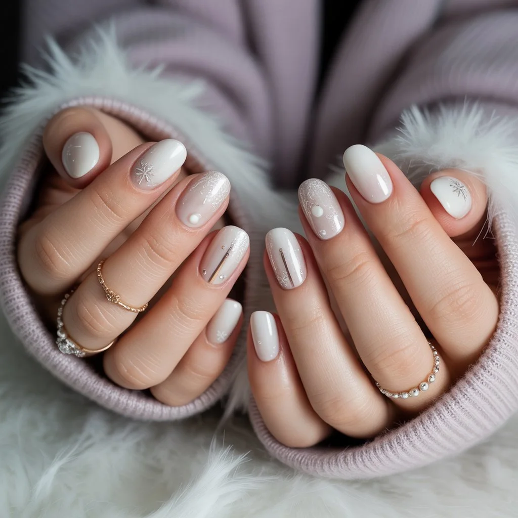 Frosted Cream White Nails