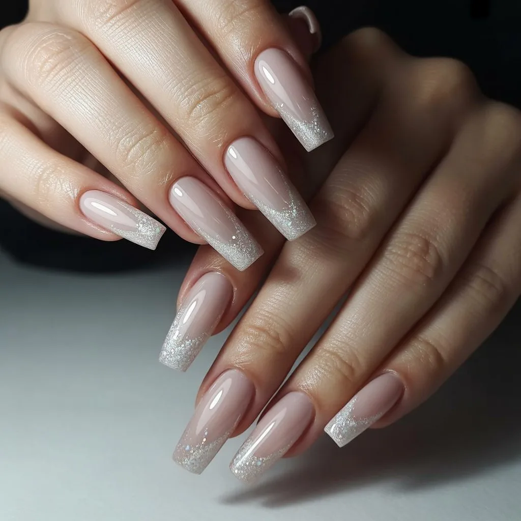 Frosted Nude Micro-Shimmer Nails