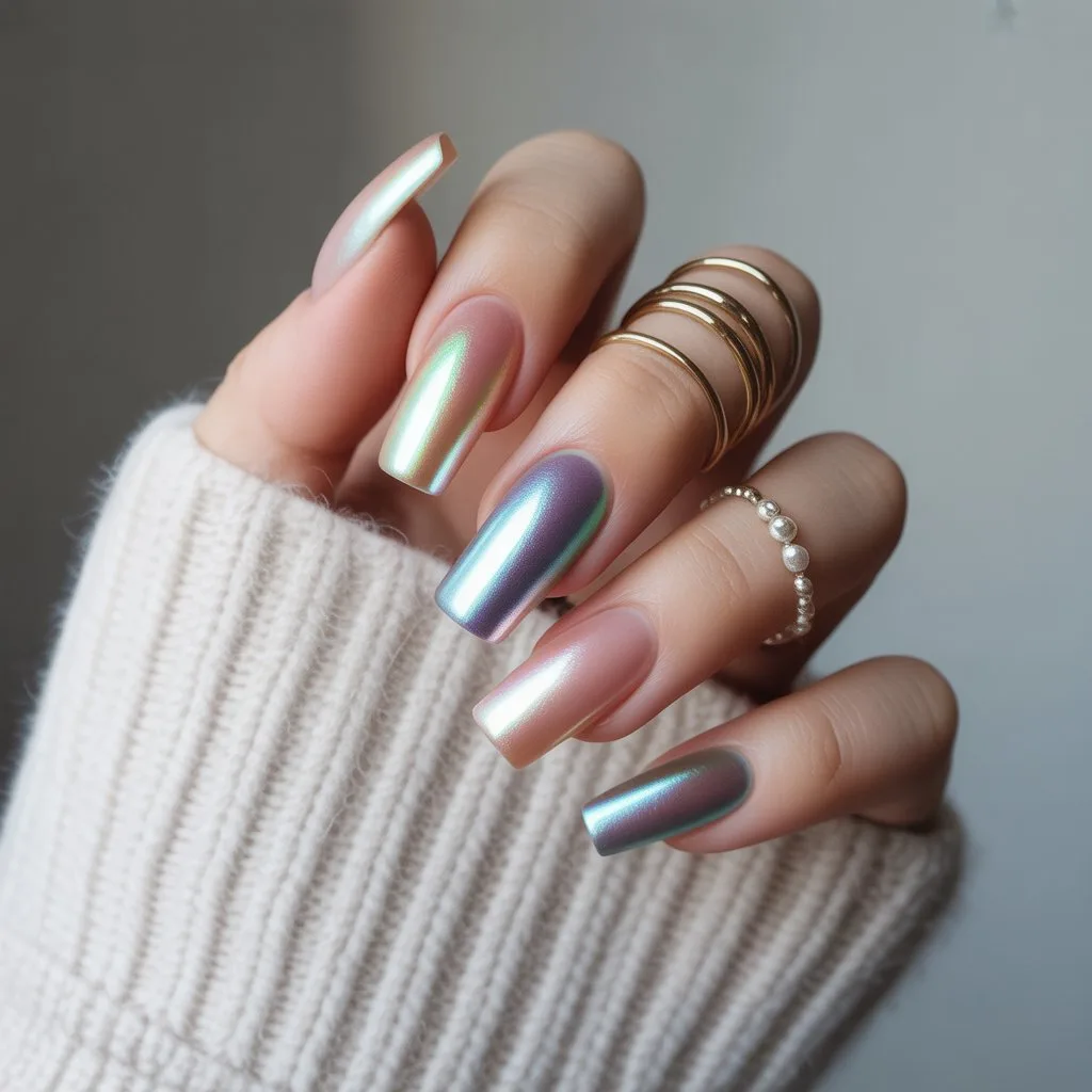 Frosted Pearl Chrome Nails