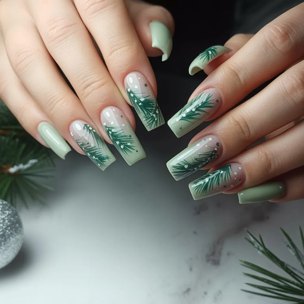 Frosted Pine Gel Tips Nail
