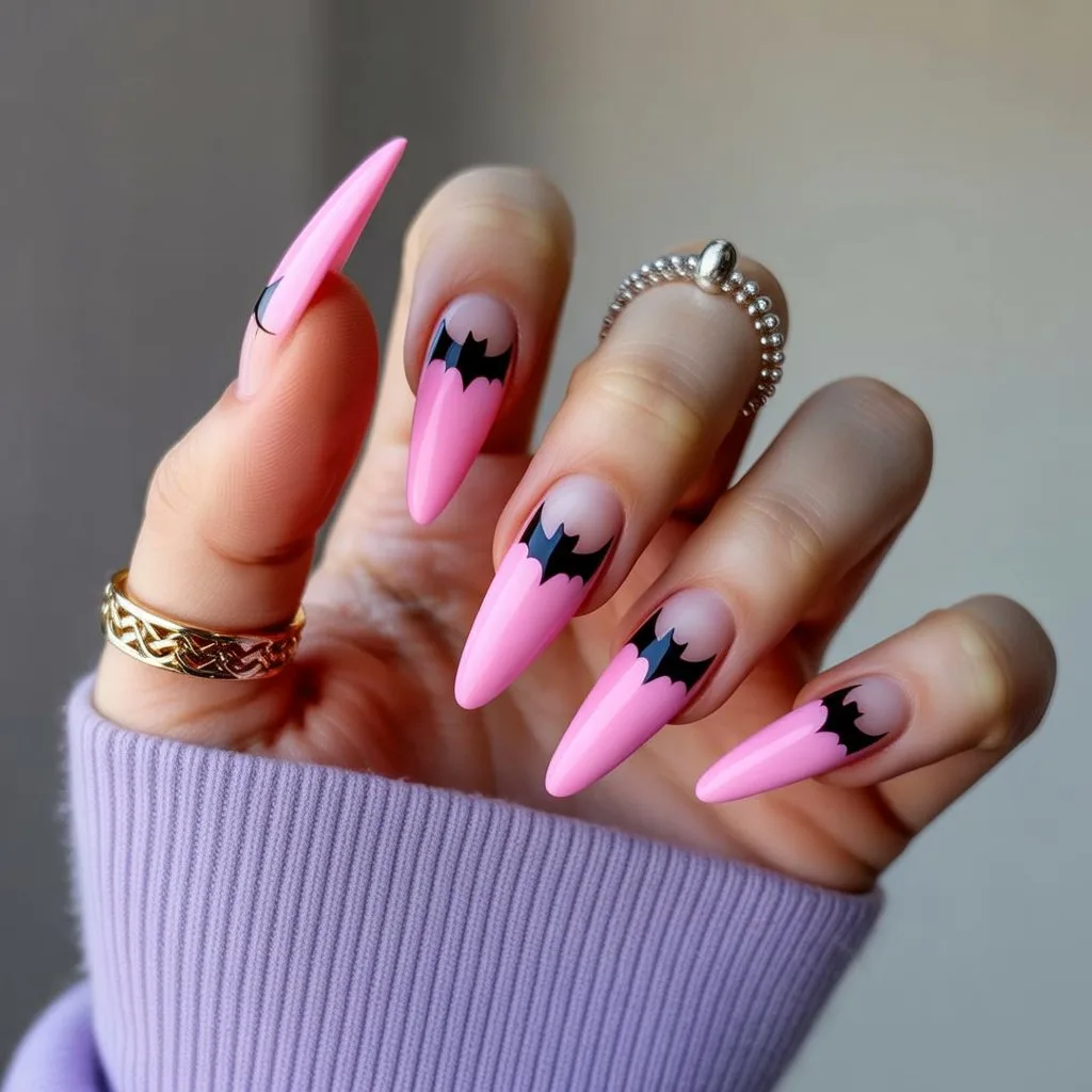 Frosted Pink Bat Nails