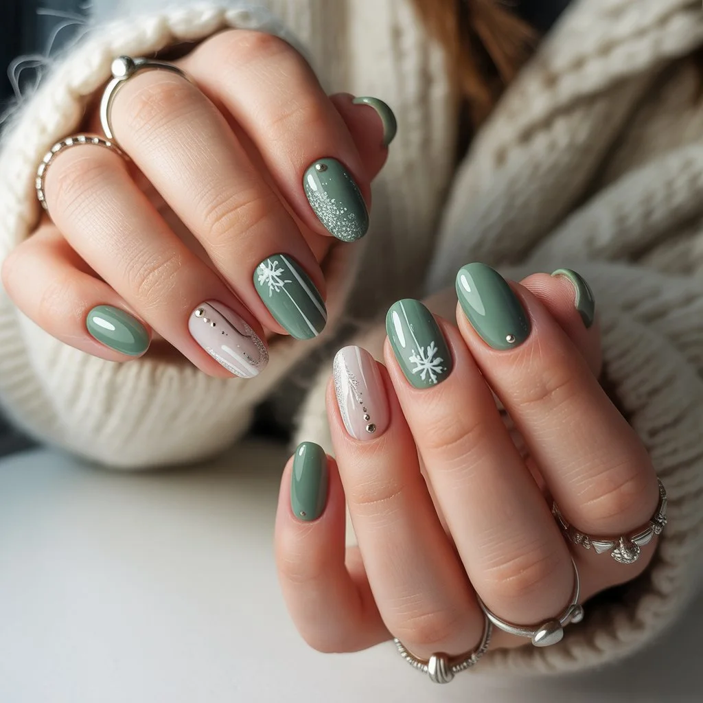 Frosted Sage Green Nails