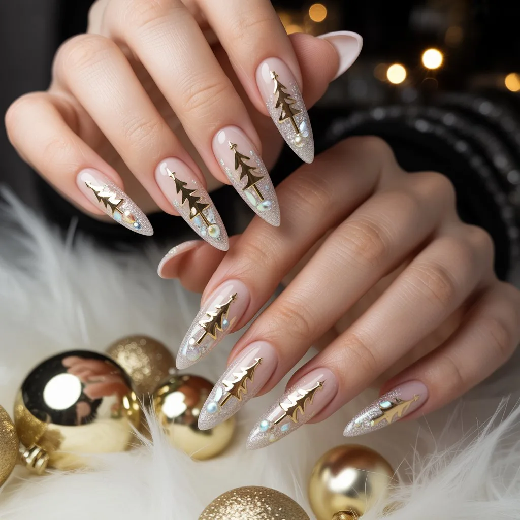 Frosted Tree French Nails