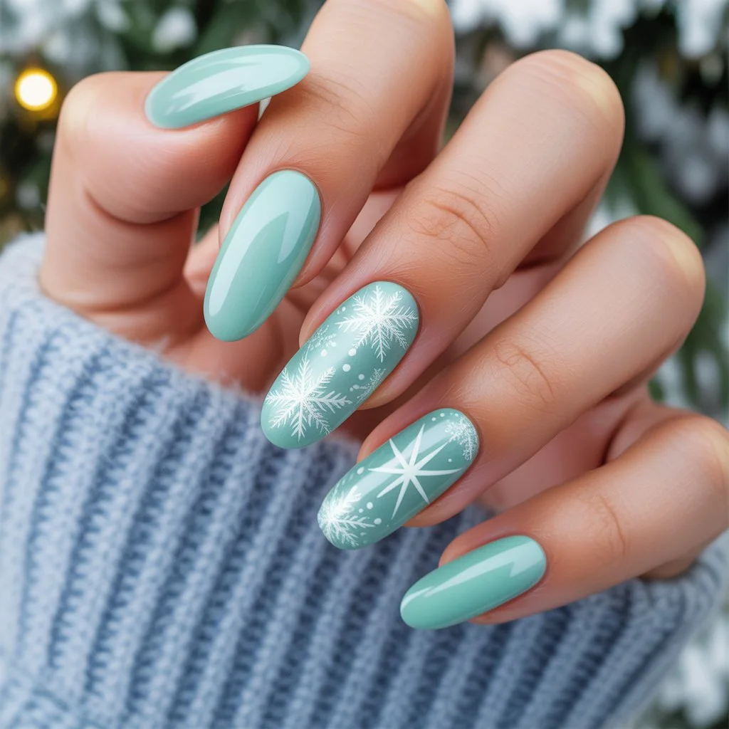 Frosty Mint Christmas Nails