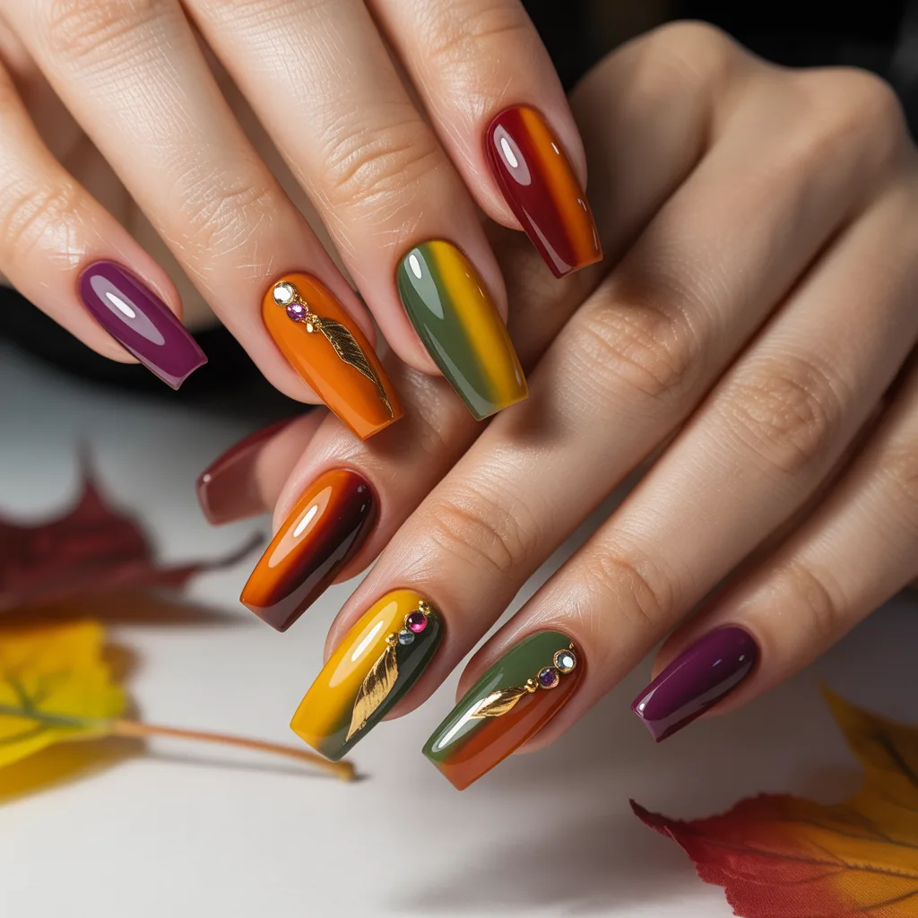 Fun Rainbow Fall Nails