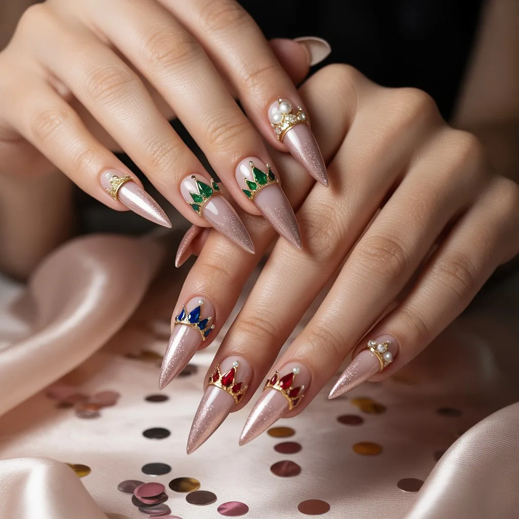 Gemstone Crown Accent Nails