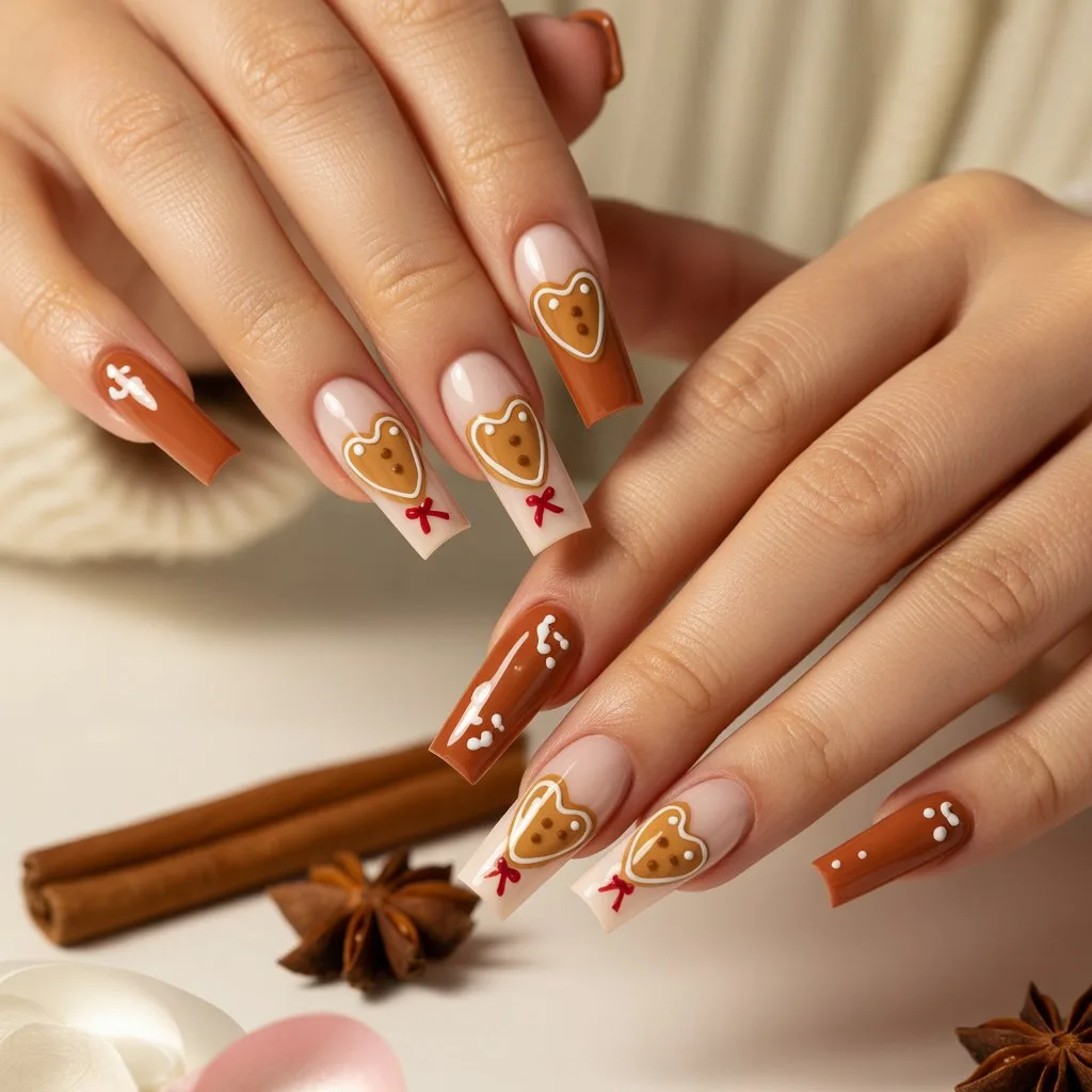 Gingerbread Heart Nails