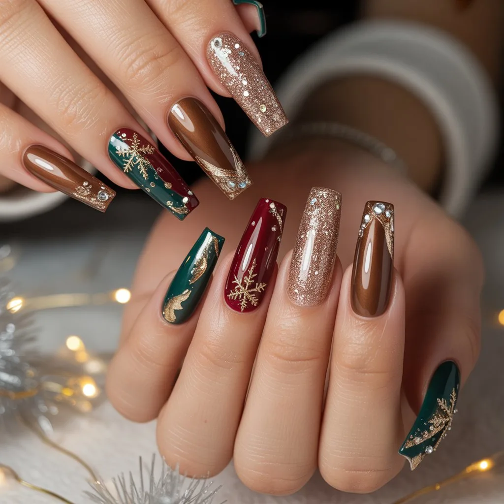 Glitter Bronze Winter Nails