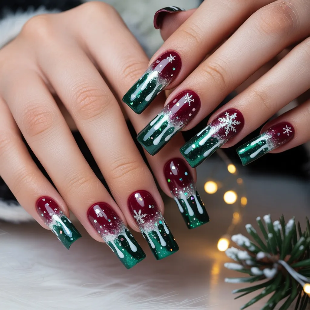 Glitter Snow Drip Tips Nail