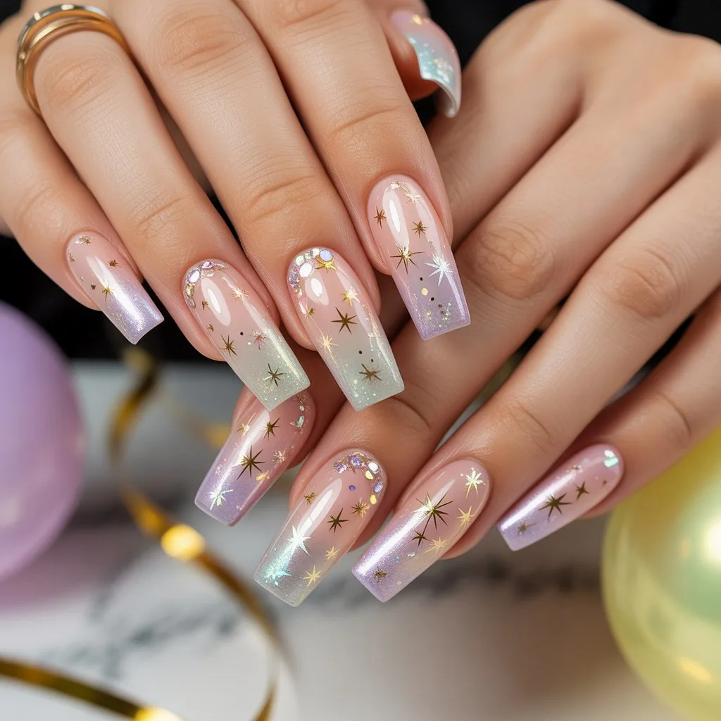 Glitter-Stars Birthday Nails