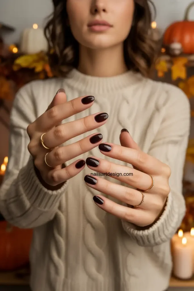 Glossy Black Short Halloween Nails