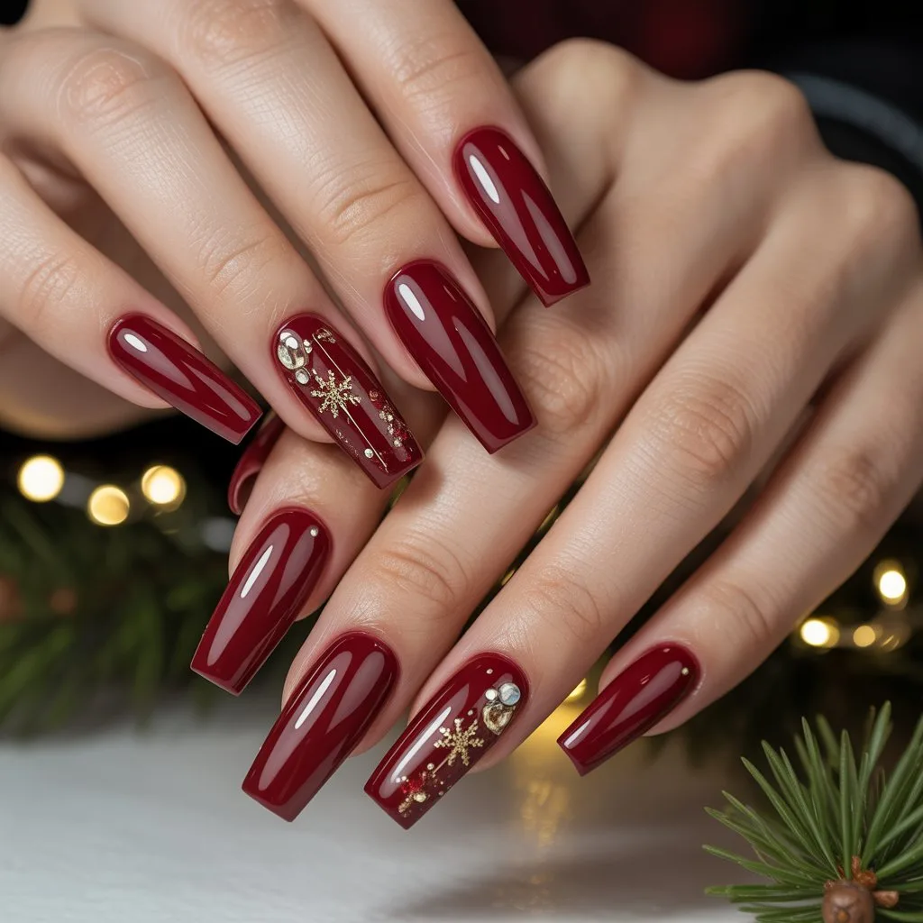 Glossy Cranberry Gel Nails