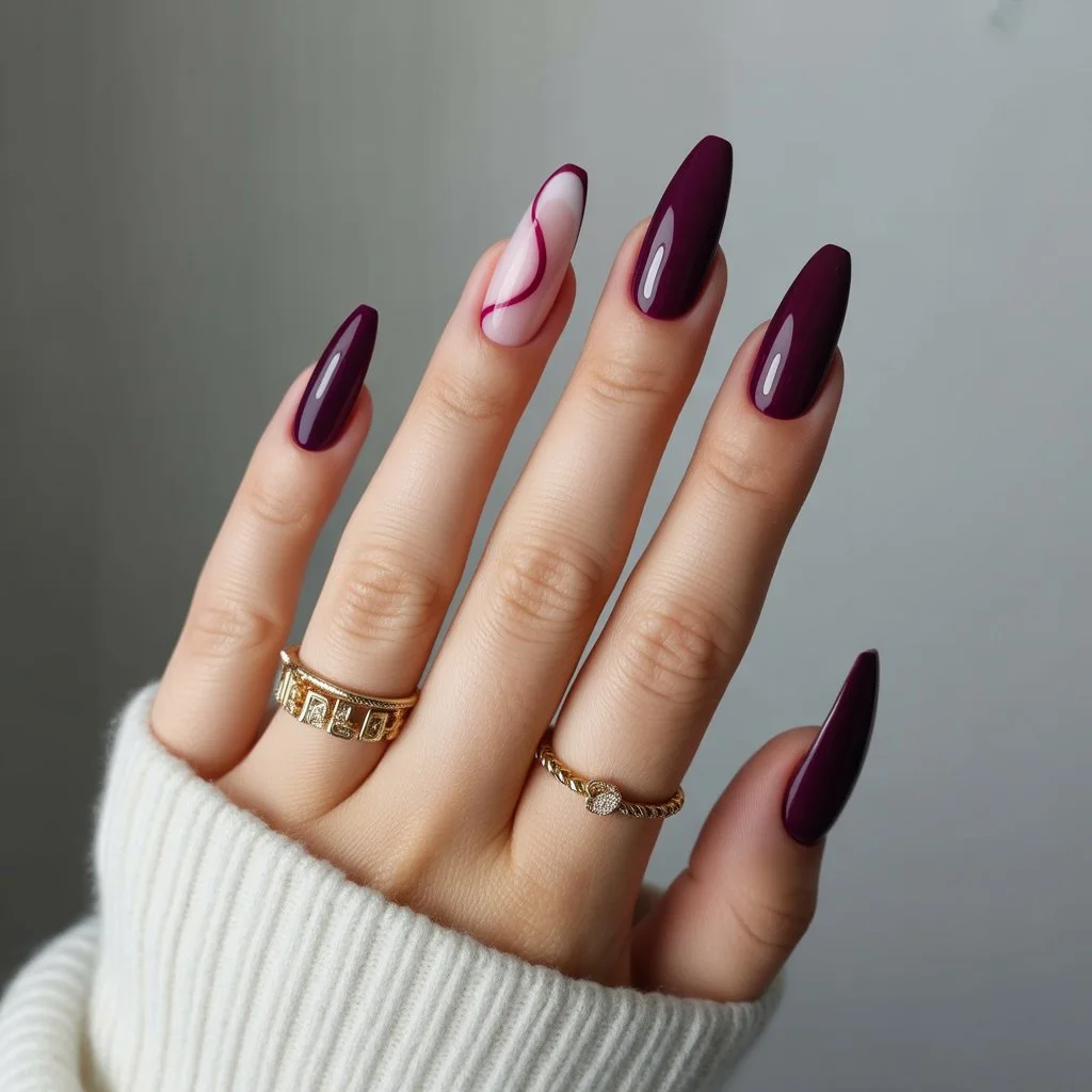 Glossy Deep Plum Nails