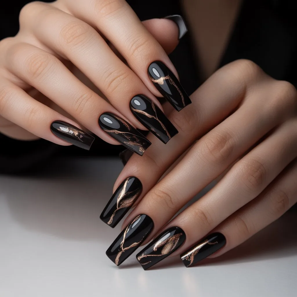 Glowing Bronze-Lined Black Nails