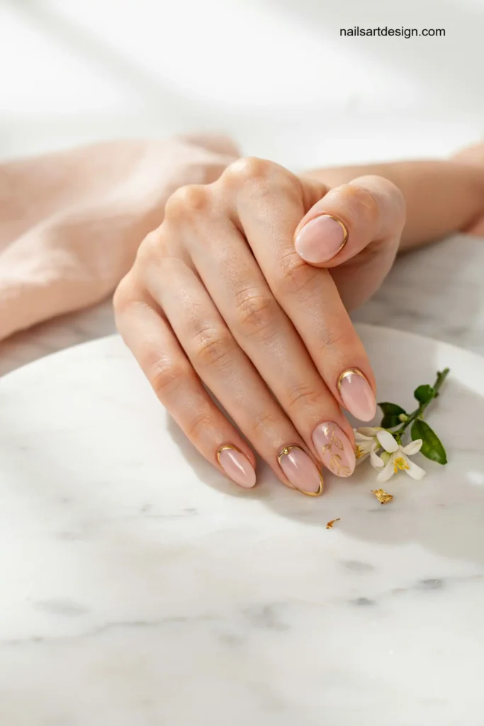 Gold Accent Summer Gel Nails