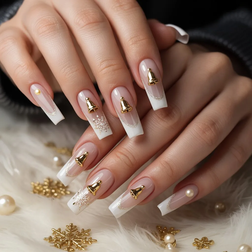 Gold Bell French Luxe Tips Nail