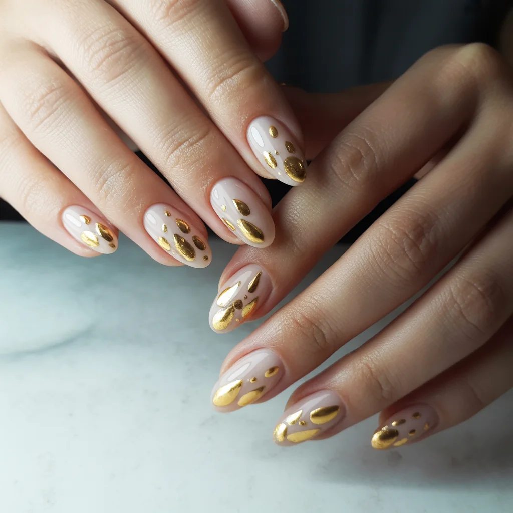 Gold-Drop Summer Almond Accents Nail