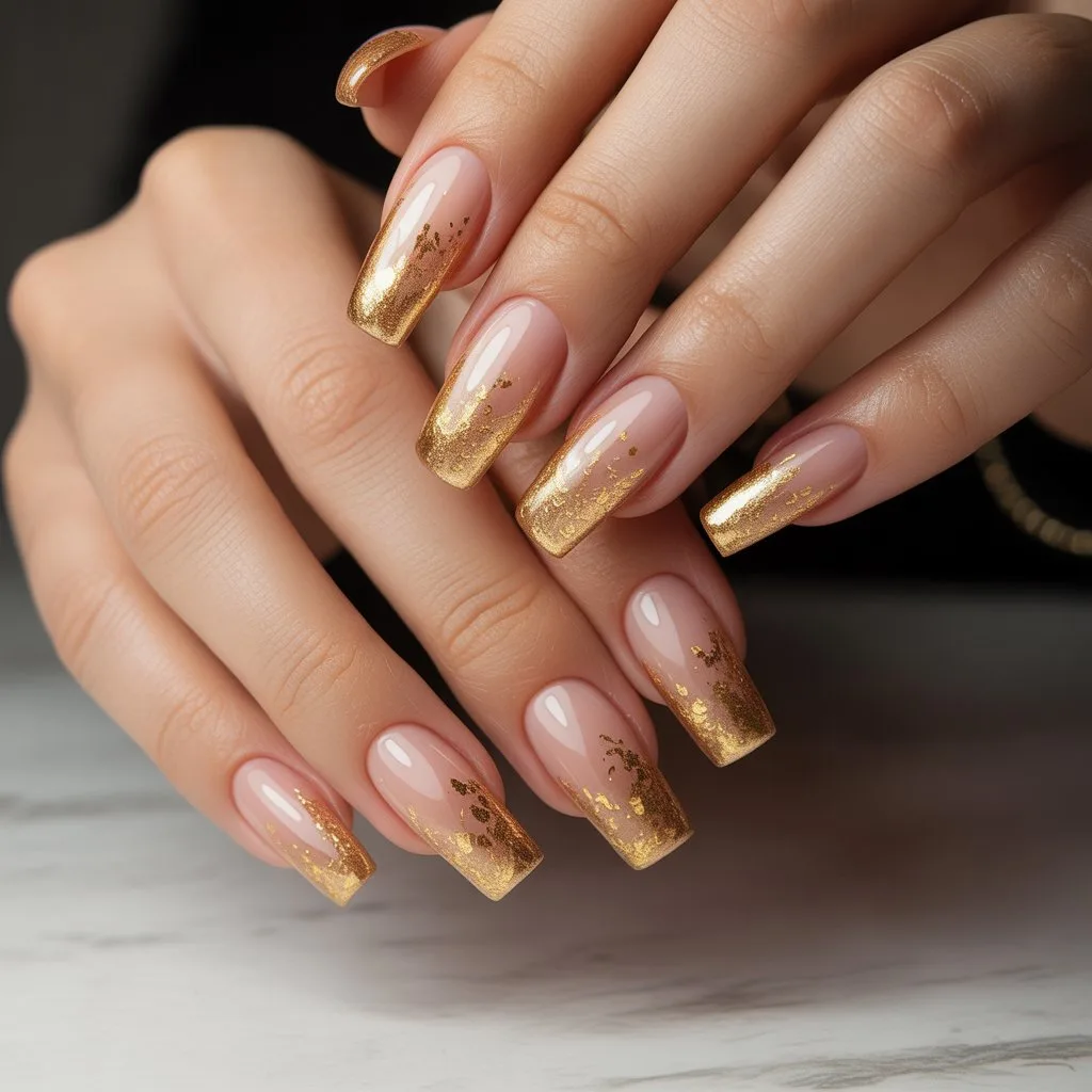 Gold-Dusted Nude Ombre Nails
