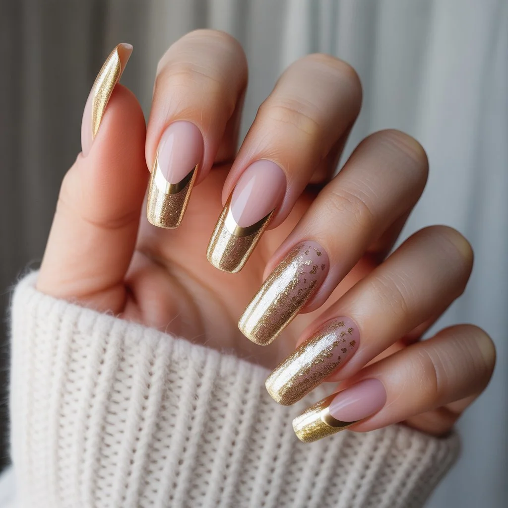 Gold-Dusted Winter French Nails