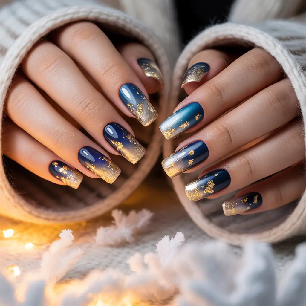 Gold Flake Winter Glow Nails