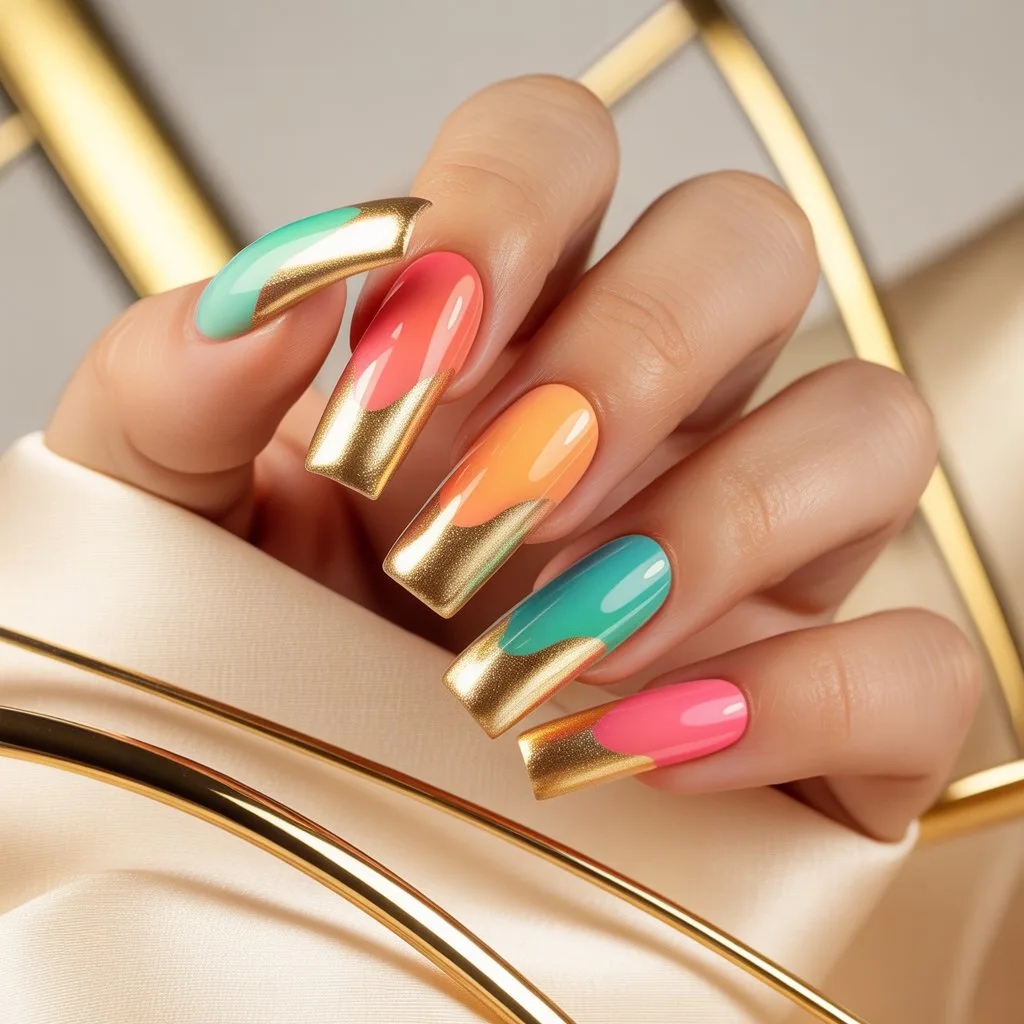 Gold Glow Wave Tips Nail