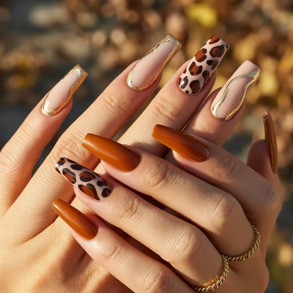 Gold-Lined Cheetah Accent Nails