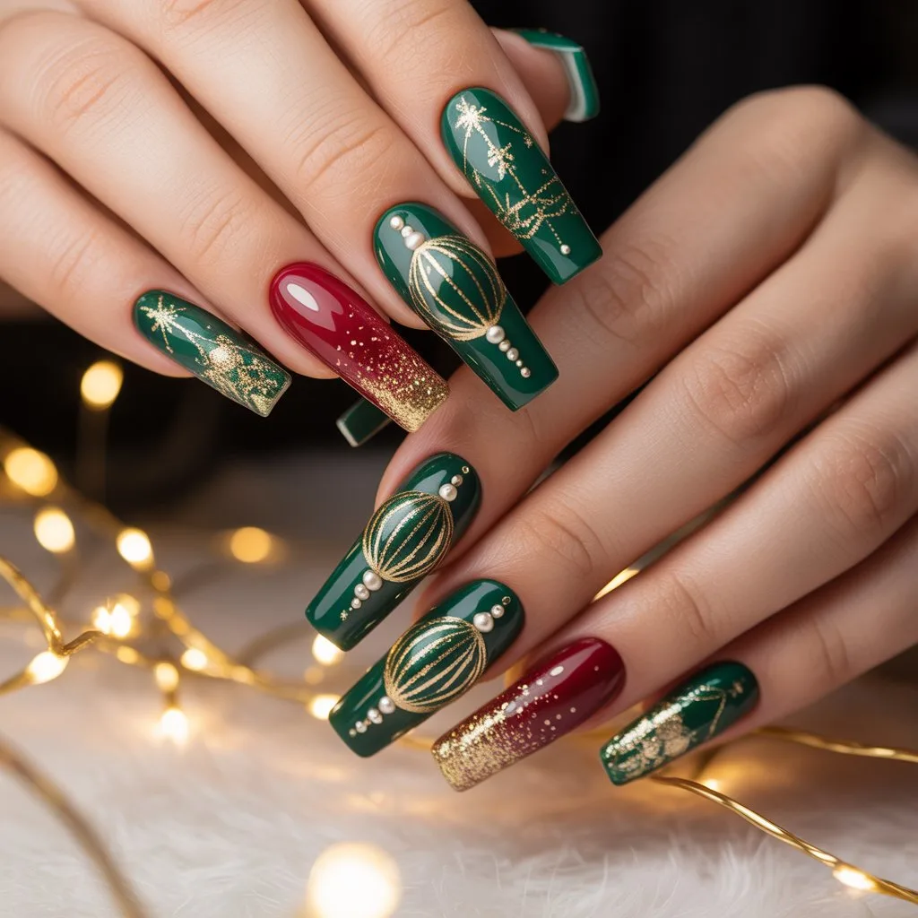 Gold Ornament Accent Nails