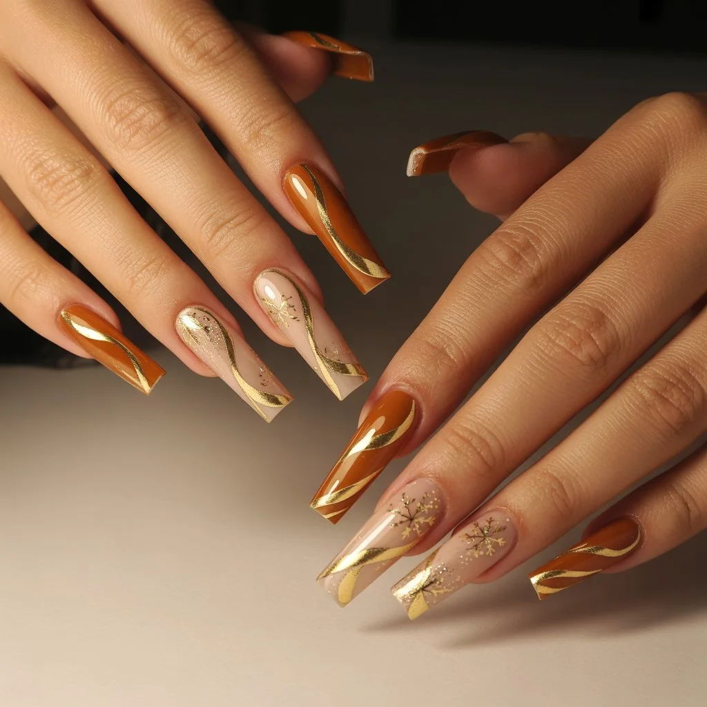Gold Ribbon Winter Nails