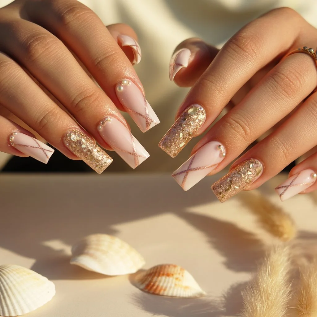 Gold Sand Accent Nails