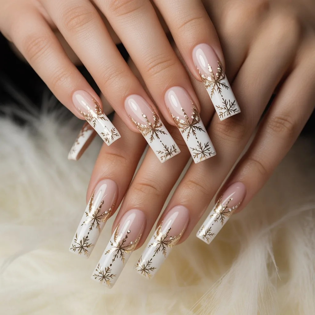 Gold-Snow French Edge Nails
