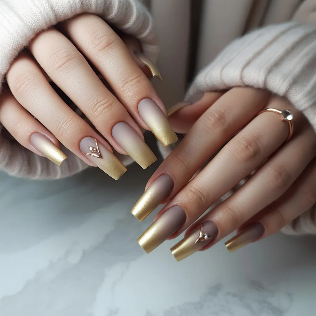 Gold-Taupe Matte Nails